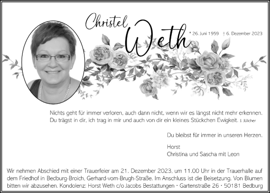 Anzeige von Christel Weth von  Werbepost 