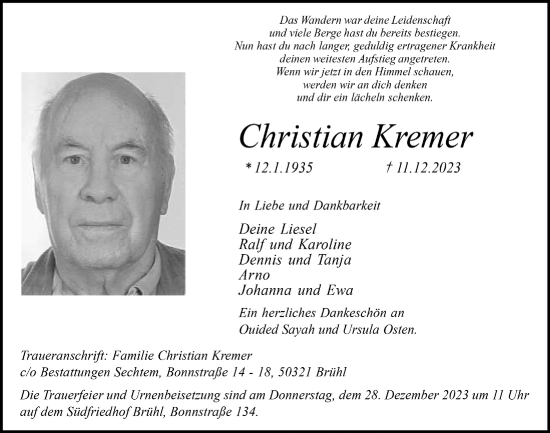 Anzeige von Christian Kremer von  Schlossbote/Werbekurier 