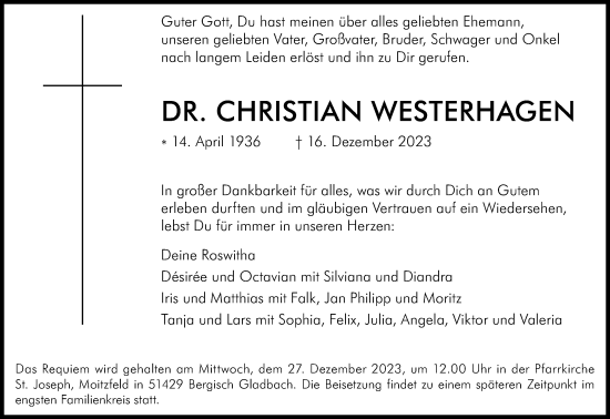 Anzeige von Christian Westerhagen von Kölner Stadt-Anzeiger / Kölnische Rundschau / Express