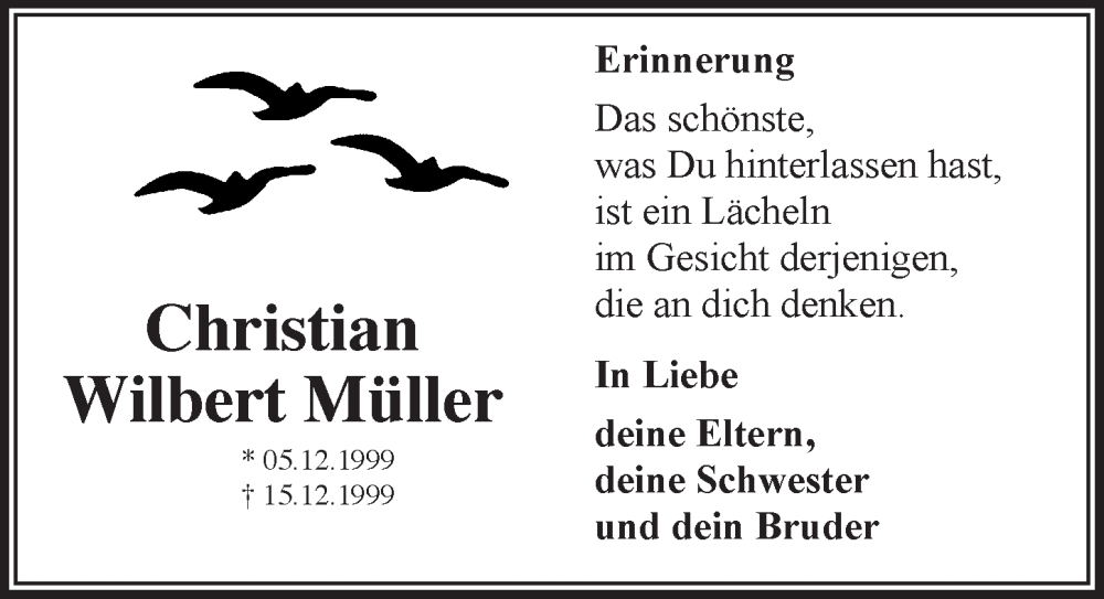  Traueranzeige für Christian Wilbert Müller vom 18.07.2023 aus  Bergisches Handelsblatt 