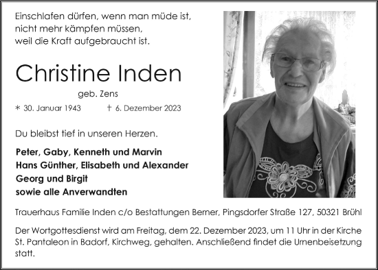 Anzeige von Christine Inden von  Schlossbote/Werbekurier 