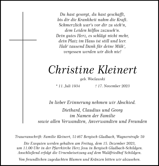 Anzeige von Christine Kleinert von Kölner Stadt-Anzeiger / Kölnische Rundschau / Express
