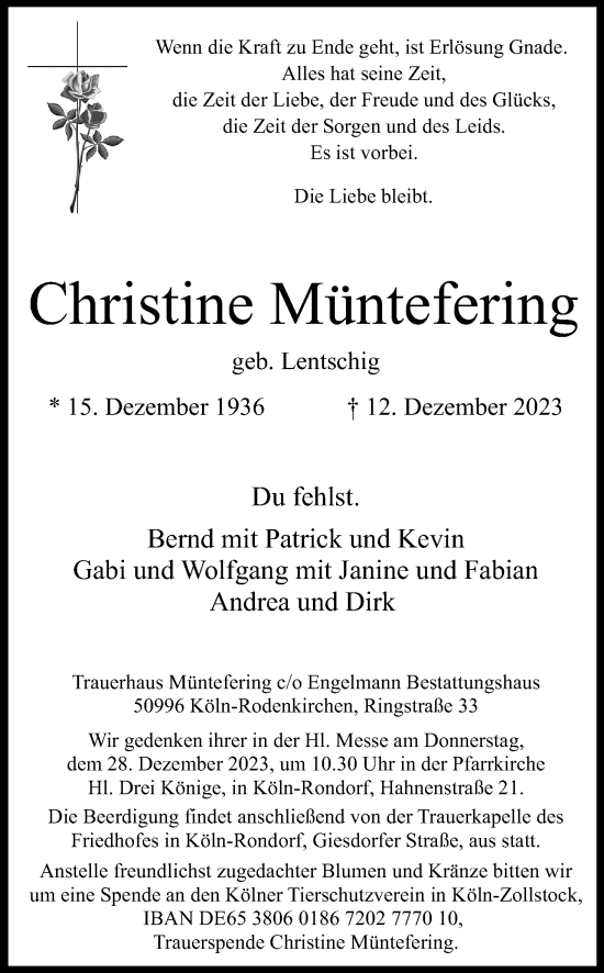 Anzeige von Christine Müntefering von Kölner Stadt-Anzeiger / Kölnische Rundschau / Express