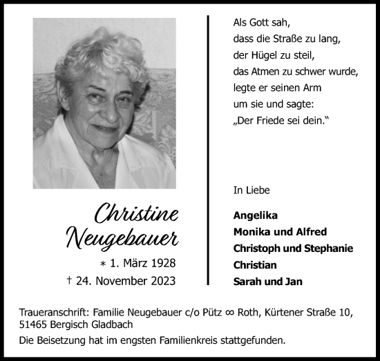 Anzeige von Christine Neugebauer von Kölner Stadt-Anzeiger / Kölnische Rundschau / Express