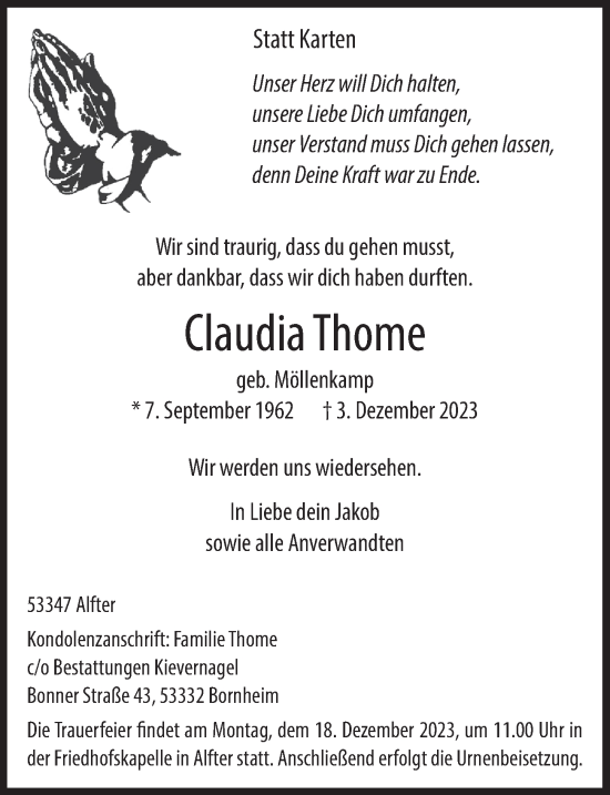 Anzeige von Claudia Thome von  Schaufenster/Blickpunkt 