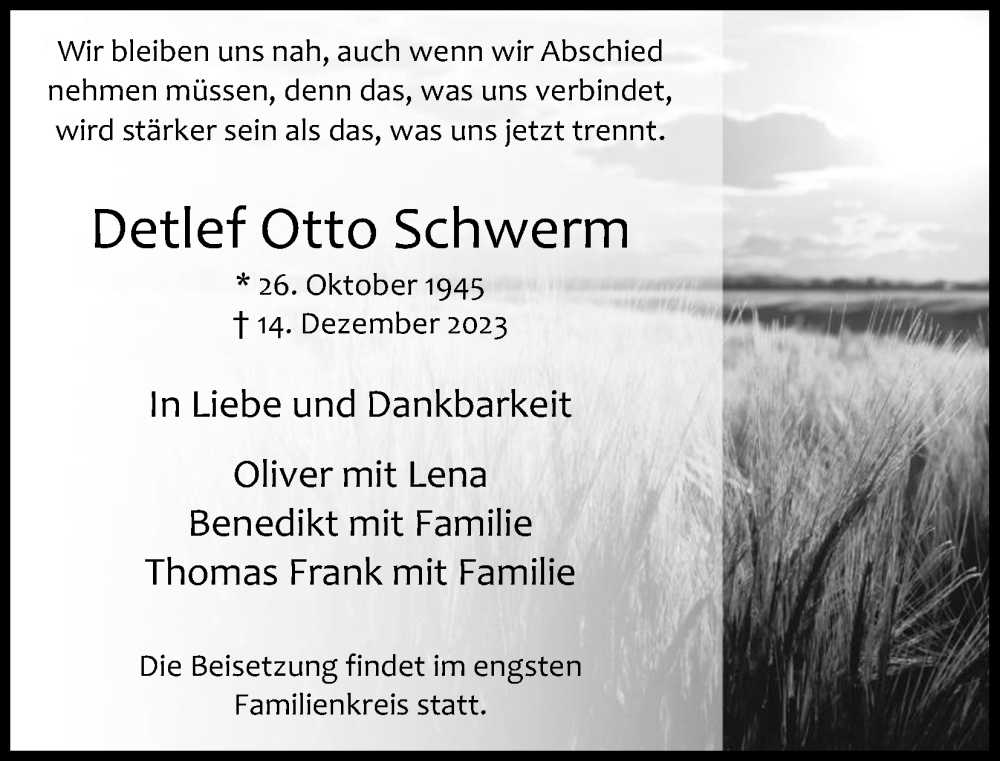  Traueranzeige für Detlef Otto Schwerm vom 23.12.2023 aus Kölner Stadt-Anzeiger / Kölnische Rundschau / Express
