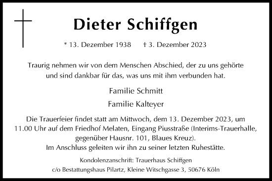 Anzeige von Dieter Schiffgen von Kölner Stadt-Anzeiger / Kölnische Rundschau / Express