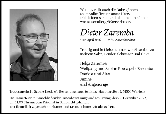 Anzeige von Dieter Zaremba von Kölner Stadt-Anzeiger / Kölnische Rundschau / Express