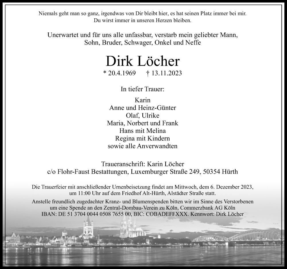  Traueranzeige für Dirk Löcher vom 02.12.2023 aus Kölner Stadt-Anzeiger / Kölnische Rundschau / Express
