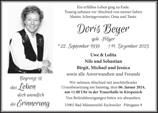 Anzeige von Doris Beyer von  Blickpunkt Euskirchen 