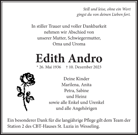 Anzeige von Edith Andro von  Schlossbote/Werbekurier 