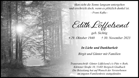 Anzeige von Edith Löffelsend von Kölner Stadt-Anzeiger / Kölnische Rundschau / Express