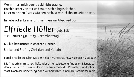 Anzeige von Elfriede Höller von  Bergisches Handelsblatt 