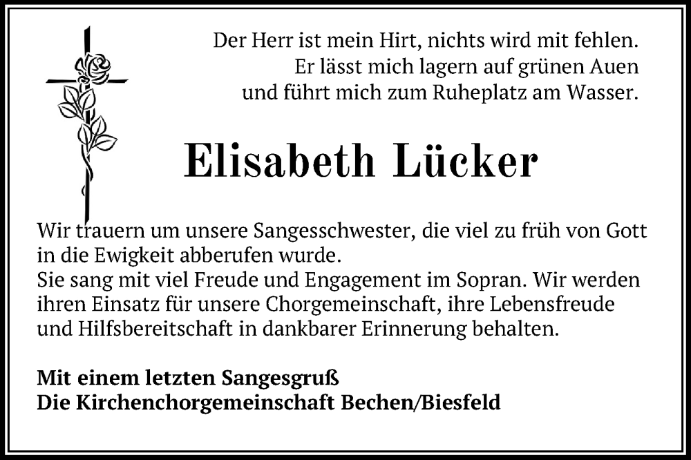  Traueranzeige für Elisabeth Lücker vom 30.12.2023 aus Kölner Stadt-Anzeiger / Kölnische Rundschau / Express