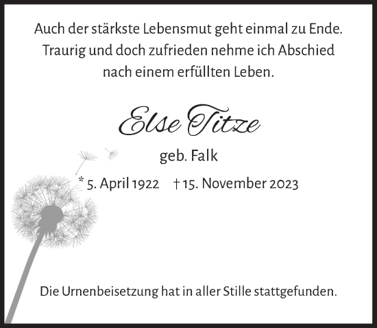 Anzeige von Else Titze von  Werbepost 
