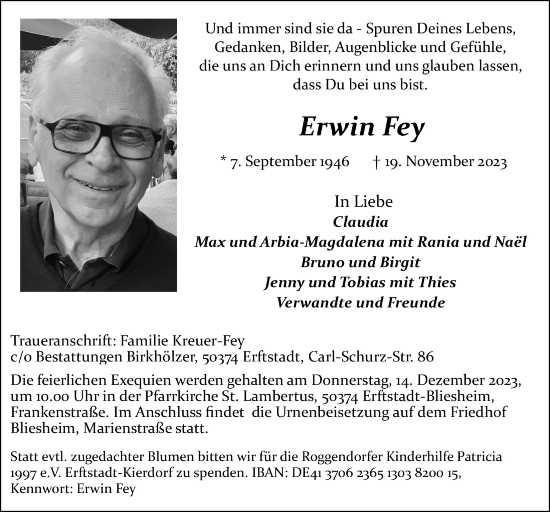 Anzeige von Erwin Fey von  Werbepost 