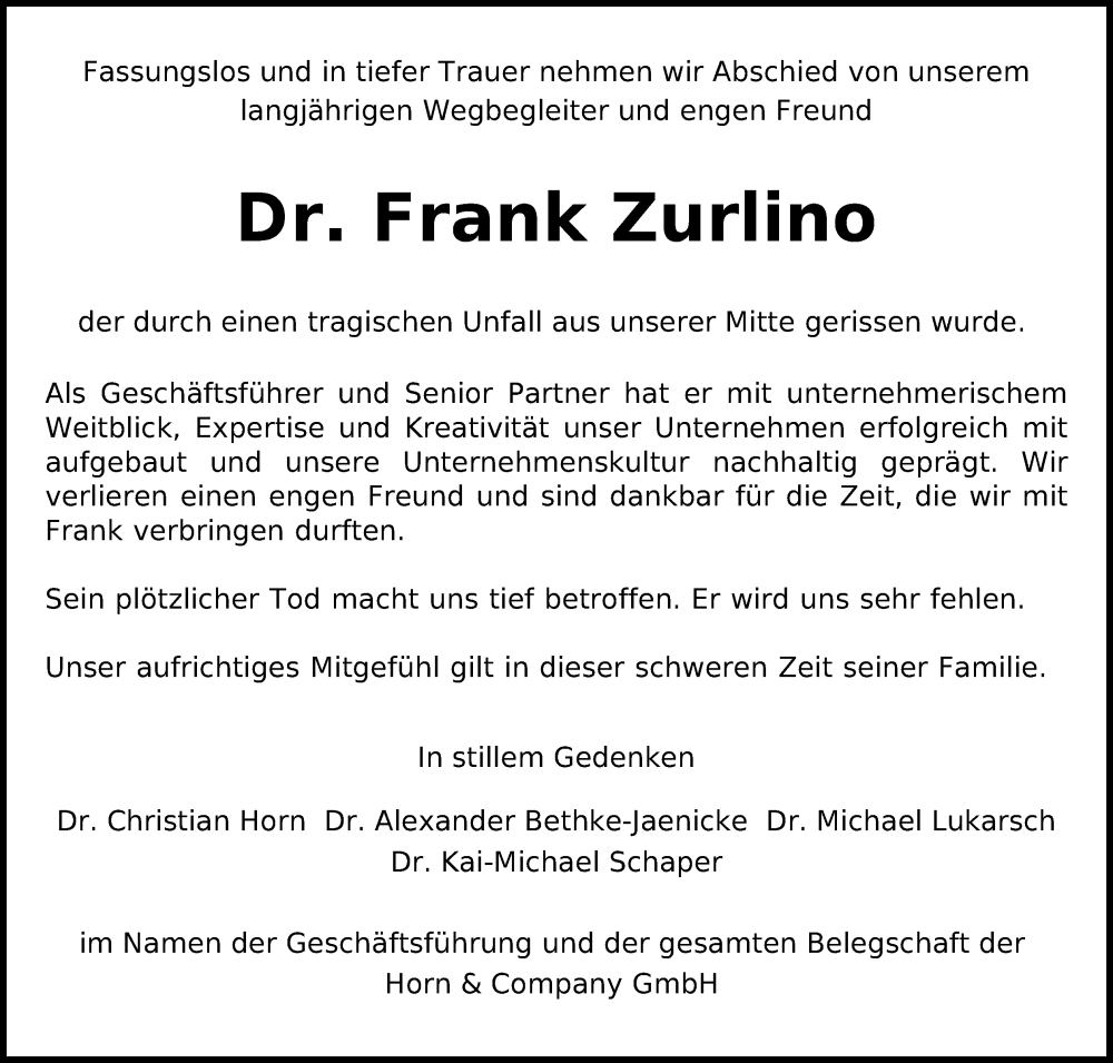  Traueranzeige für Frank Zurlino vom 09.12.2023 aus Kölner Stadt-Anzeiger / Kölnische Rundschau / Express