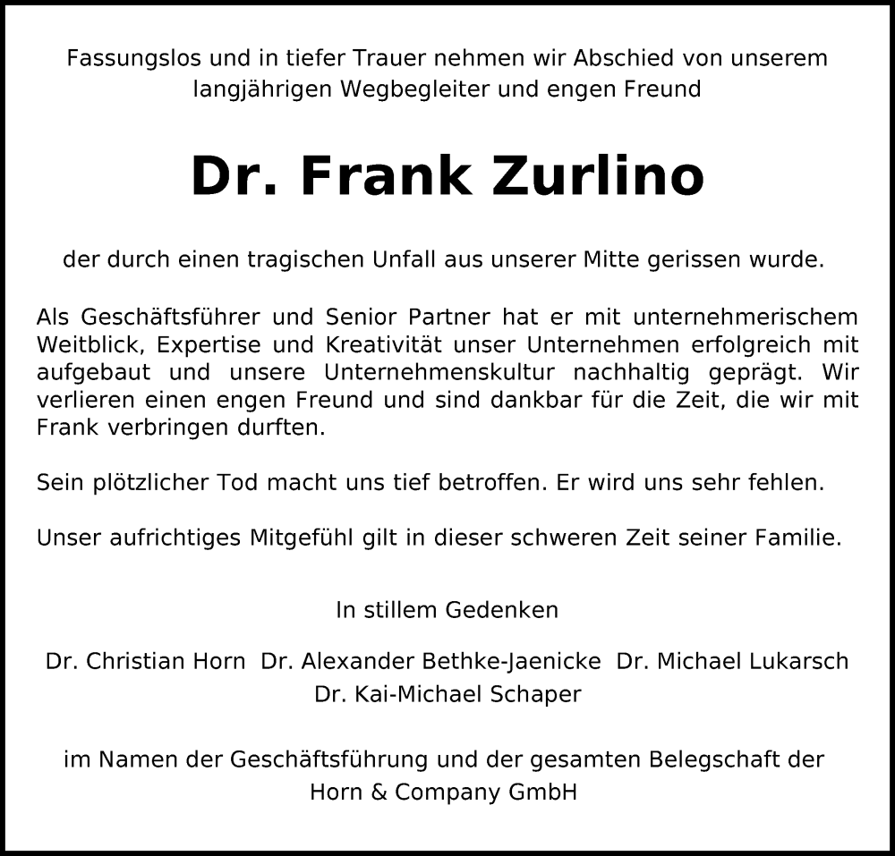  Traueranzeige für Frank Zurlino vom 09.12.2023 aus Kölner Stadt-Anzeiger / Kölnische Rundschau / Express