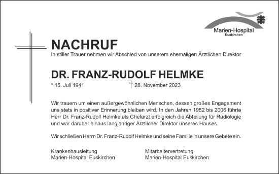 Anzeige von Franz-Rudolf Helmke von Kölner Stadt-Anzeiger / Kölnische Rundschau / Express