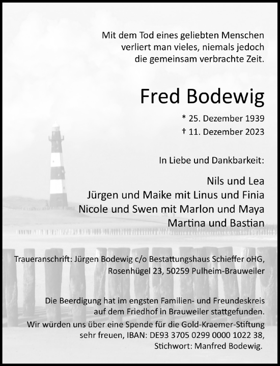 Anzeige von Fred Bodewig von  Wochenende 