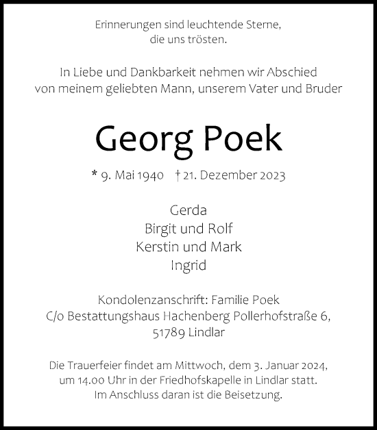 Anzeige von Georg Poek von Kölner Stadt-Anzeiger / Kölnische Rundschau / Express