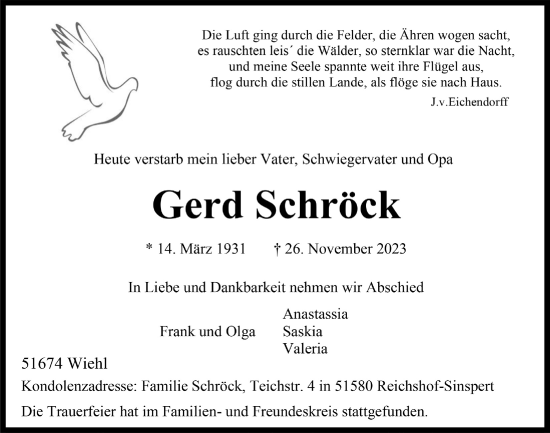 Anzeige von Gerd Schröck von  Anzeigen Echo  Lokalanzeiger 
