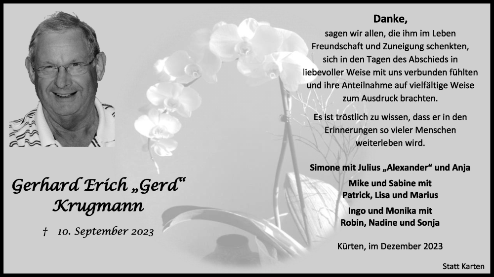  Traueranzeige für Gerhard Krugmann vom 30.12.2023 aus Kölner Stadt-Anzeiger / Kölnische Rundschau / Express