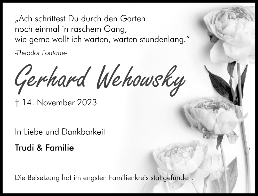  Traueranzeige für Gerhard Wehowsky vom 02.12.2023 aus Kölner Stadt-Anzeiger / Kölnische Rundschau / Express