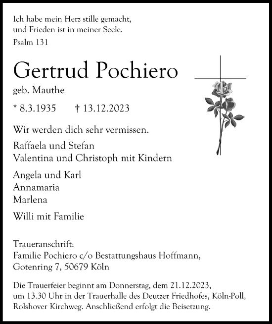 Anzeige von Gertrud Pochiero von Kölner Stadt-Anzeiger / Kölnische Rundschau / Express
