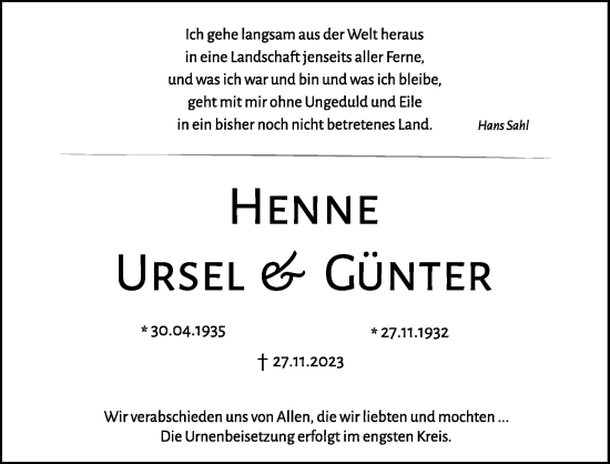 Anzeige von Günter Henne von Kölner Stadt-Anzeiger / Kölnische Rundschau / Express