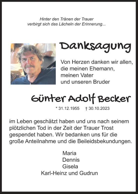 Anzeige von Günter Adolf Becker von  Anzeigen Echo 