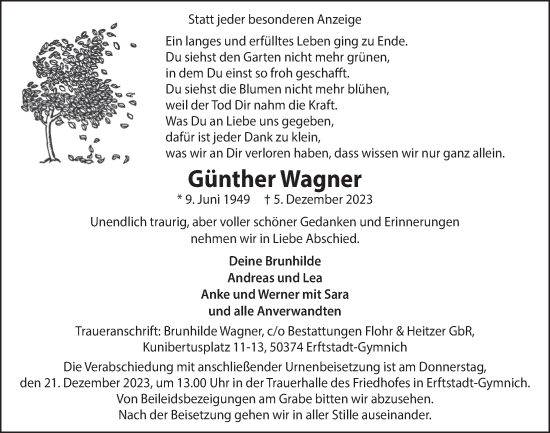Anzeige von Günther Wagner von  Werbepost 