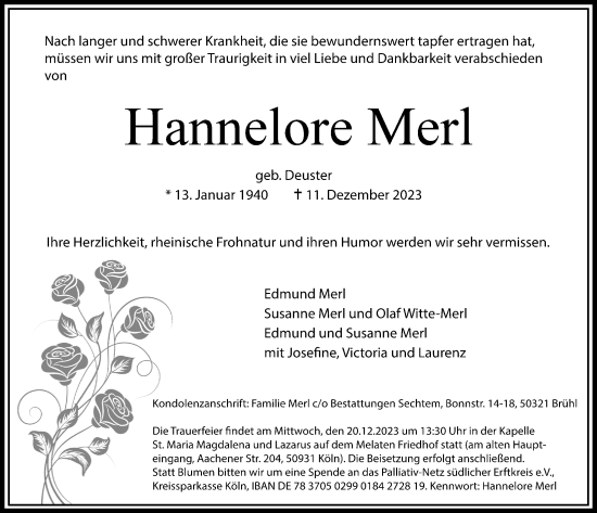 Anzeige von Hannelore Merl von  Schlossbote/Werbekurier 