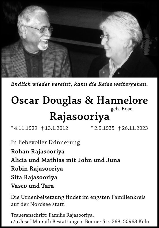Anzeige von Hannelore Rahasooriya von Kölner Stadt-Anzeiger / Kölnische Rundschau / Express
