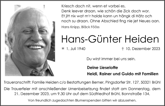 Anzeige von Hans-Günter Heiden von  Schlossbote/Werbekurier 