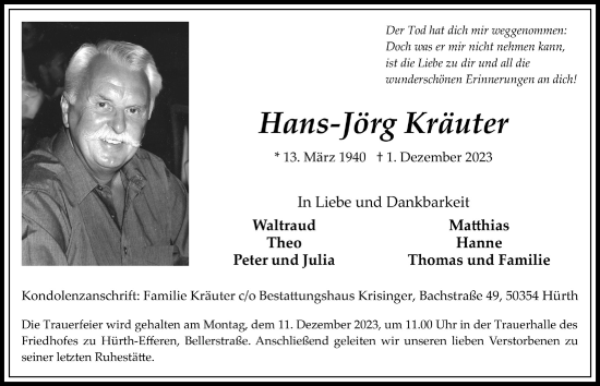 Anzeige von Hans-Jörg Kräuter von  Wochenende 