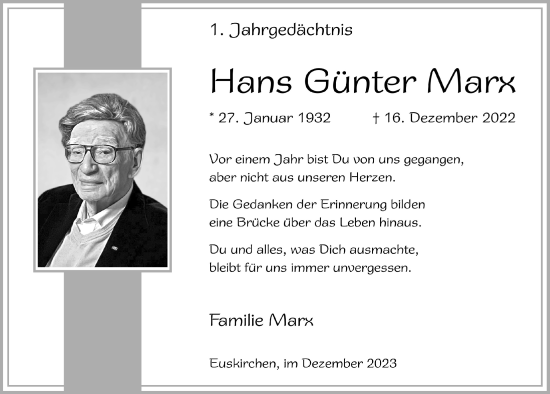 Anzeige von Hans Günter Marx von  Blickpunkt Euskirchen 