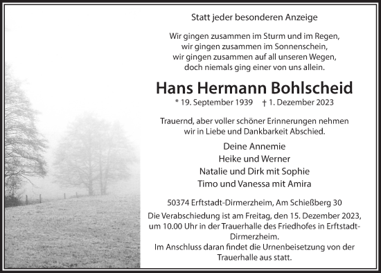 Anzeige von Hans Hermann Bohlscheid von  Werbepost 