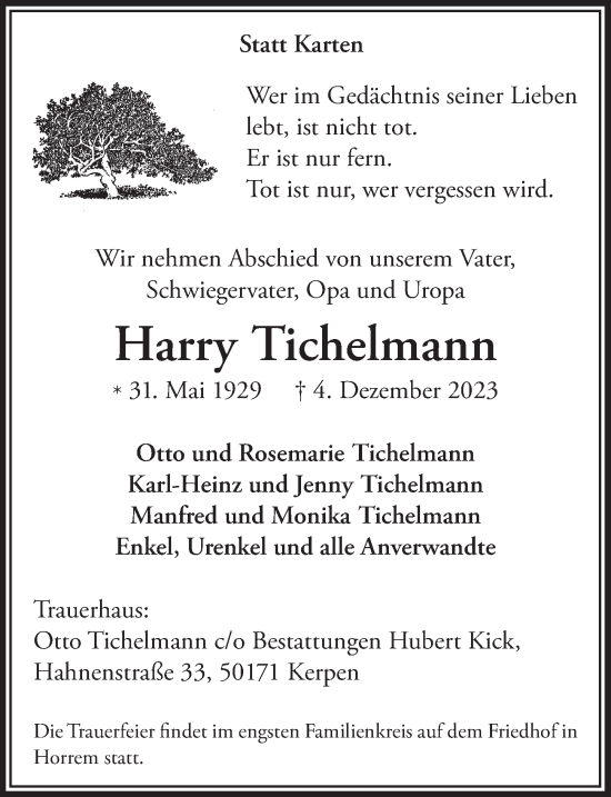 Anzeige von Harry Tichelmann von  Werbepost 
