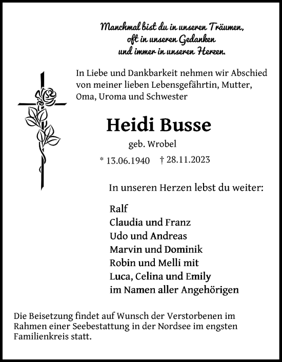 Anzeige von Heidi Busse von Kölner Stadt-Anzeiger / Kölnische Rundschau / Express