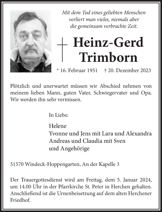 Anzeige von Heinz-Gerd Trimborn von  Lokalanzeiger 
