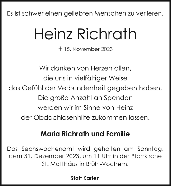 Anzeige von Heinz Richrath von  Schlossbote/Werbekurier 