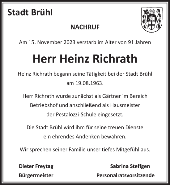 Anzeige von Heinz Richrath von  Schlossbote/Werbekurier 