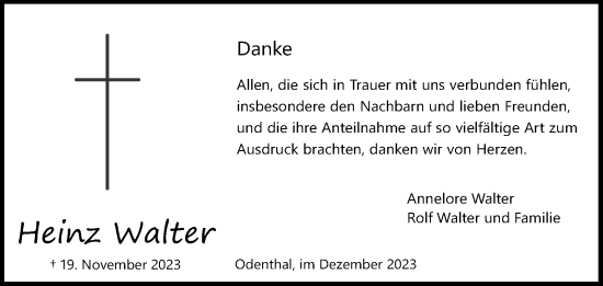 Anzeige von Heinz Walter von Kölner Stadt-Anzeiger / Kölnische Rundschau / Express