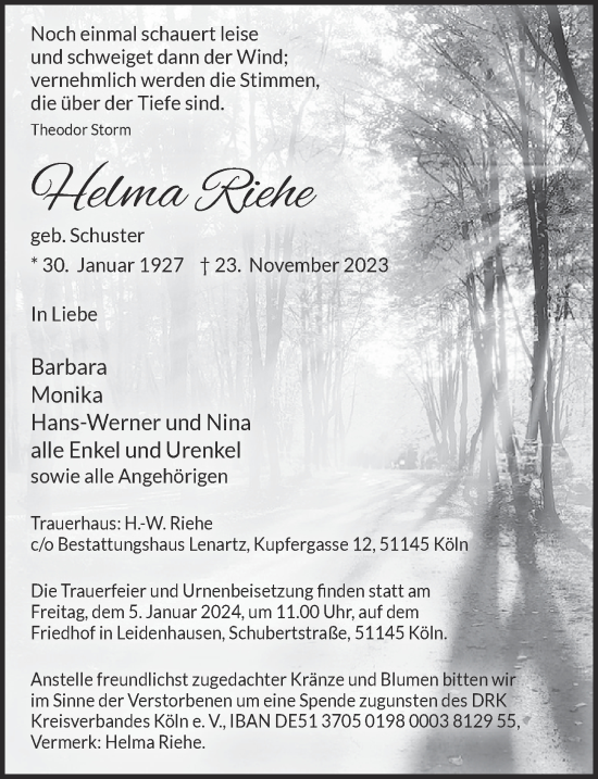 Anzeige von Helma Riehe von  EXPRESS - Die Woche 