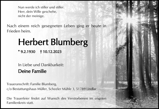 Anzeige von Herbert Blumberg von Kölner Stadt-Anzeiger / Kölnische Rundschau / Express