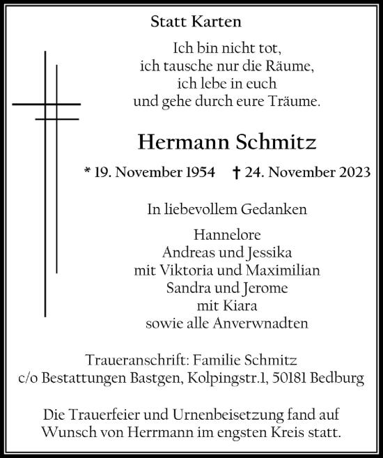 Anzeige von Hermann Schmitz von  Werbepost 