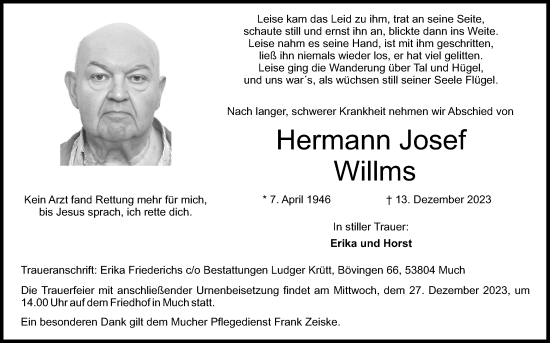 Anzeige von Hermann Josef Willms von Kölner Stadt-Anzeiger / Kölnische Rundschau / Express