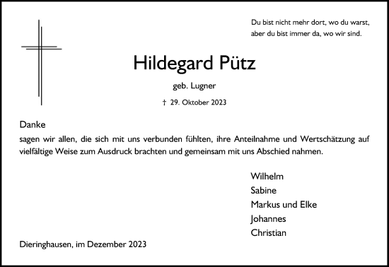 Anzeige von Hildegard Pütz von Kölner Stadt-Anzeiger / Kölnische Rundschau / Express