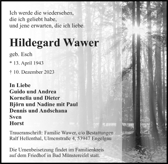 Anzeige von Hildegard Wawer von  Blickpunkt Euskirchen 